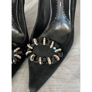 Casadei suede wedge shoes embellished rhinestone pointed toe glam black pumps 39